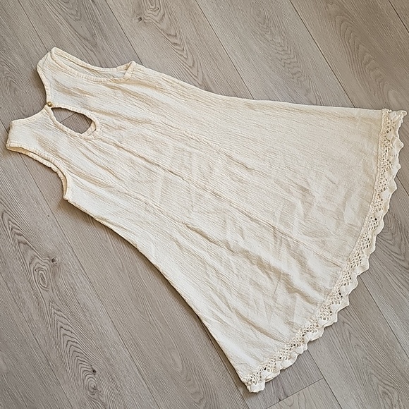 Ivory Sleeveless Boho Lace Hem Dress, Cottagecore Festival Summer Style - Picture 12 of 13